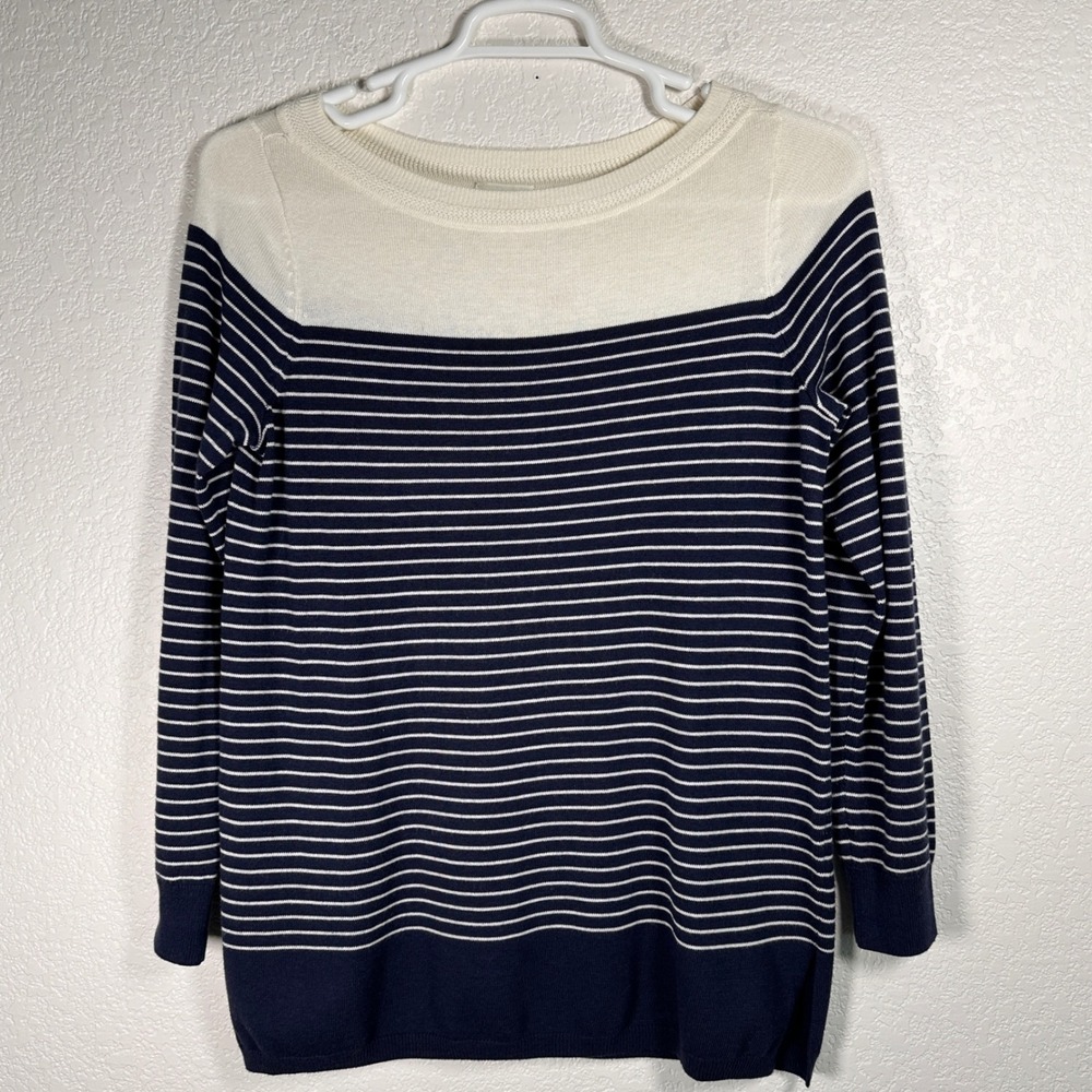 CASLON Navy White Striped‎ Wide Neck Long Sleeve Sweater Nautical Navy Blue XS